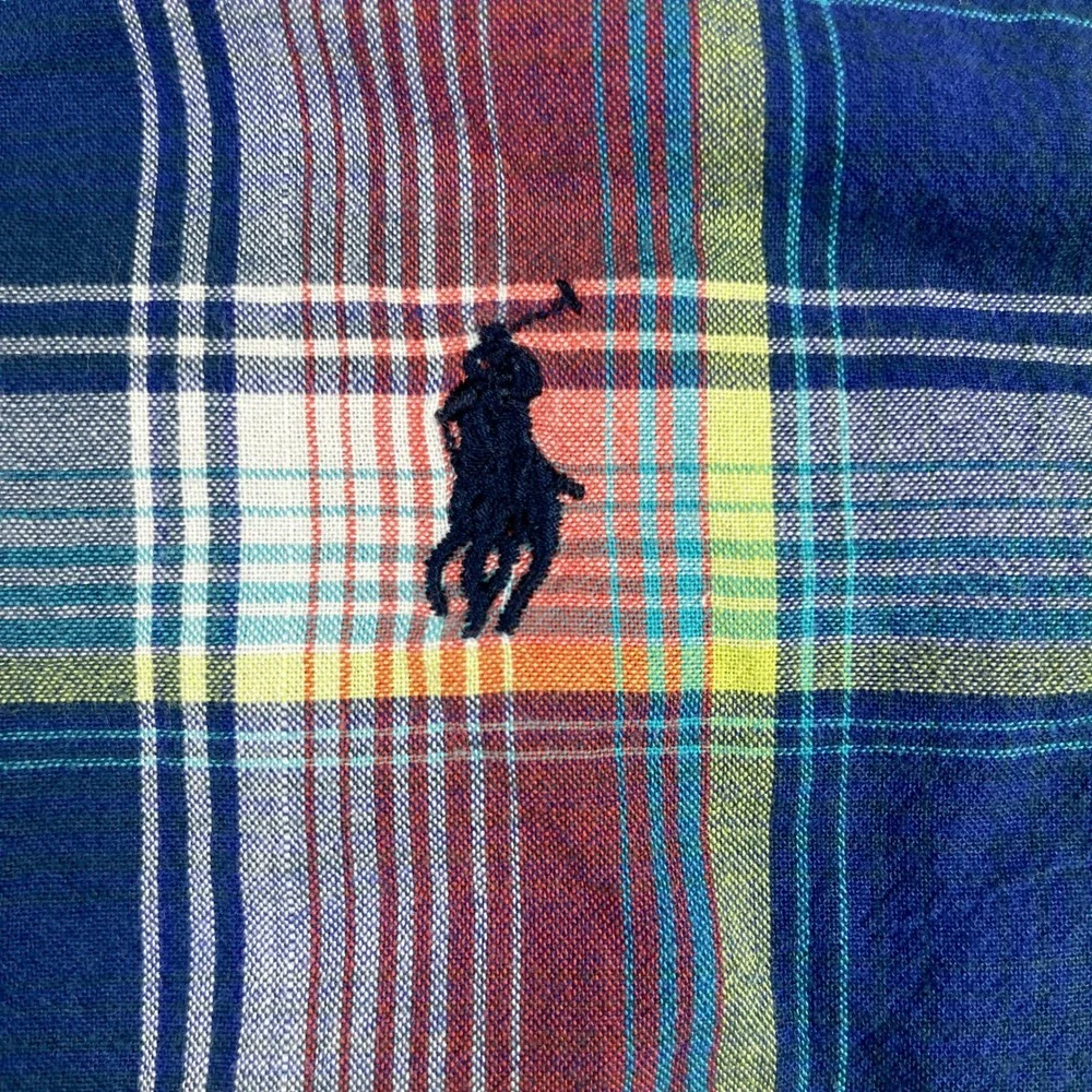Ralph Lauren Button Down Shirt Boys L (14-16) Blue Plaid Long Sleeve Classic